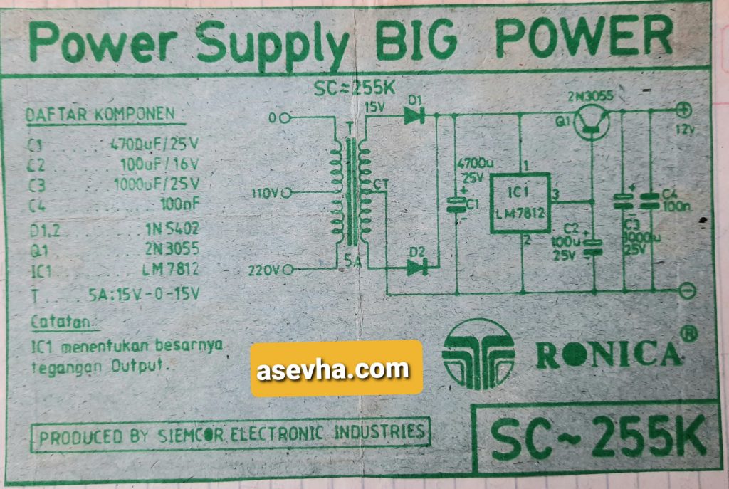 Skema Power Supply Big Power Ronica SC-255K