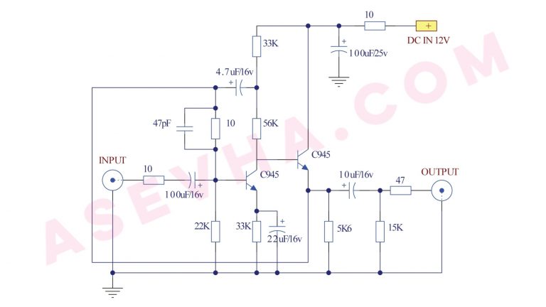 Skema Audio Mixer dengan 2 Transistor