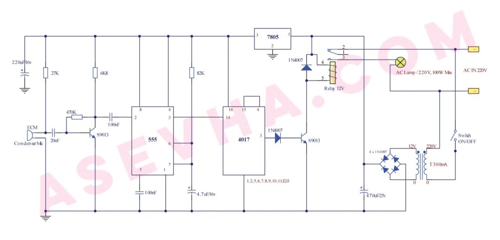 Skema Rangkaian Lampu Tepuk Otomatis (Auto Clap Light)