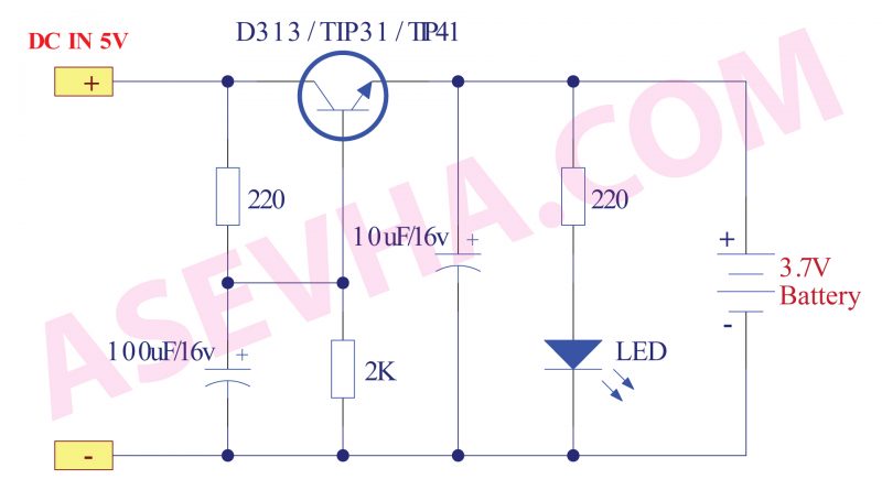 Skema Charger Baterai 3.7 Volt 1 Transistor